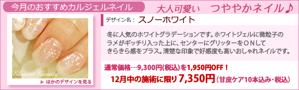 本厚木ネイルサロン　今月のキャンペーンネイル「スノーホワイト」